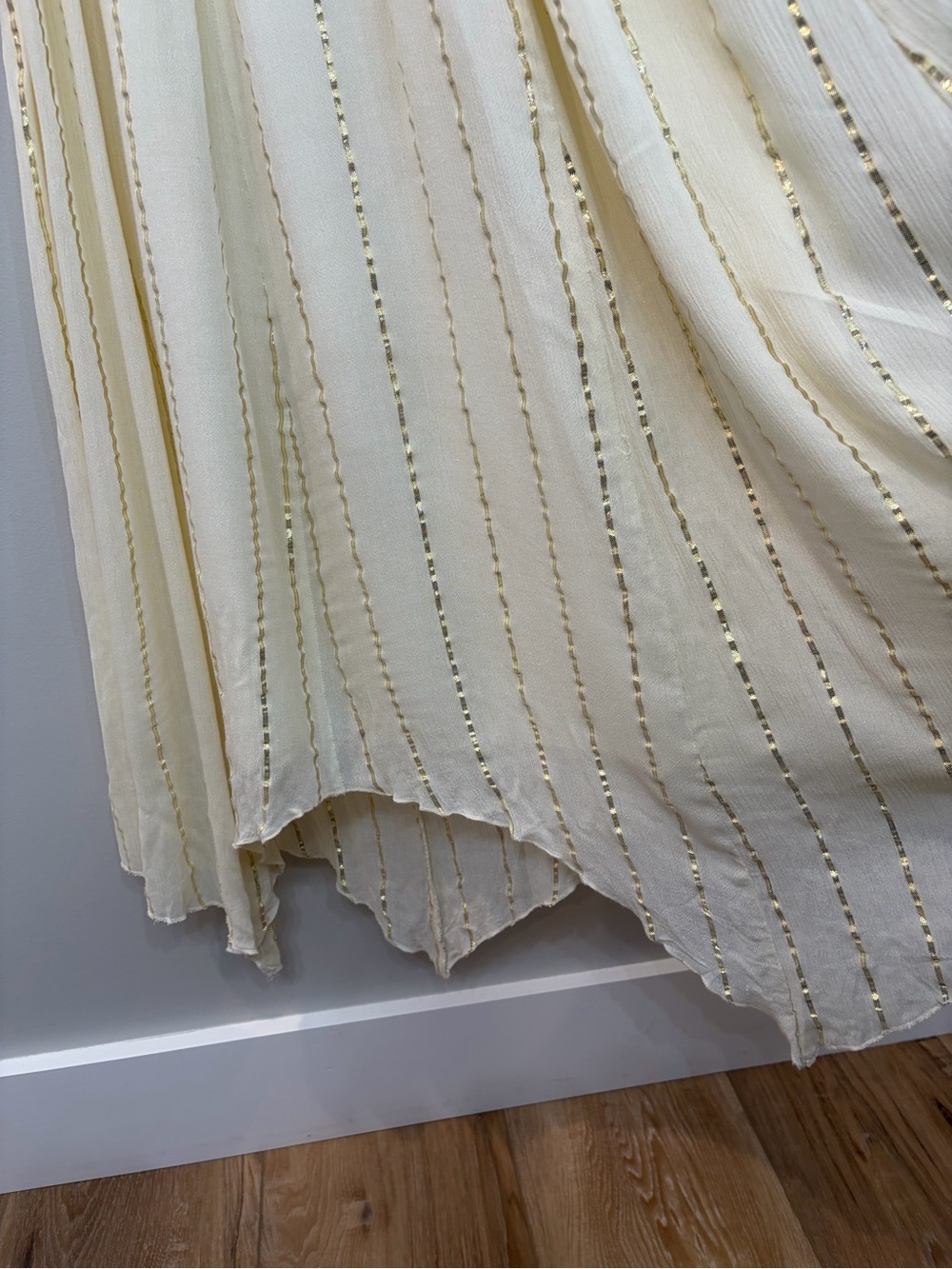 En Crème Sabrina Lurex Kimono Maxi Dress Cream Gold Stripes Asymmetrical Hem L - Picture 5 of 13